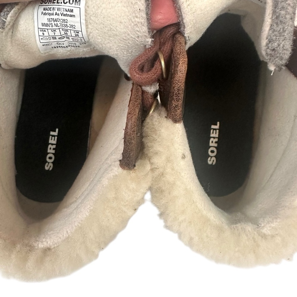 Sorel Harlow Cozy Shearling Ankle Hiker Boots Bootie Leather Wool Lace Up Size 9 - Picture 6 of 13